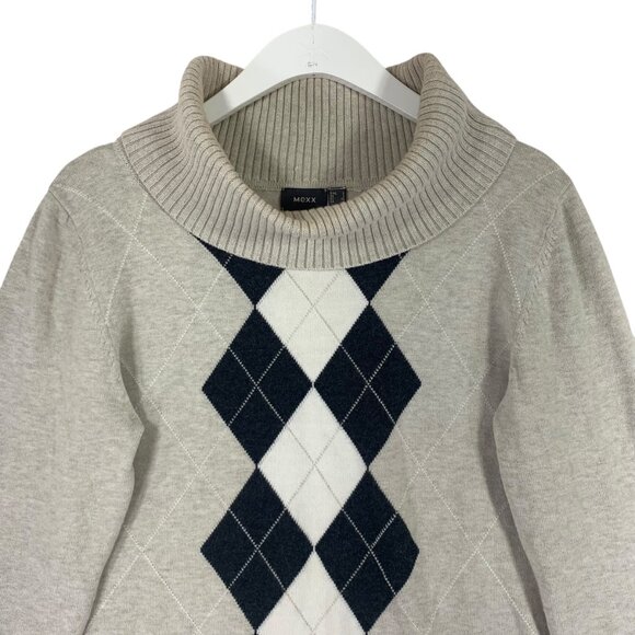 MEXX Gray Argyle Cowl Neck Pullover cotton  Sweater beige Women size large - Picture 6 of 13